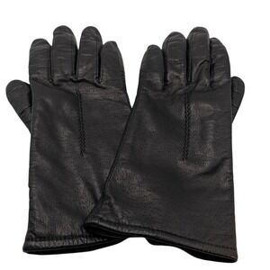Vintage‎ Pownes  Genuine Leather Gloves Black Polyester Lined Womens Size 7.5